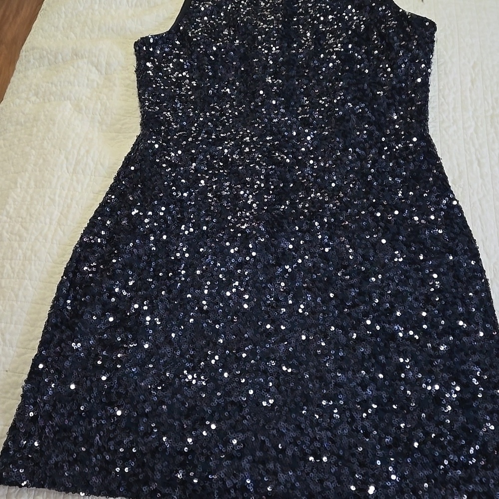 Badgley Mischka Sequin Cocktail Dress Navy Womens Size 14 - Picture 10 of 10
